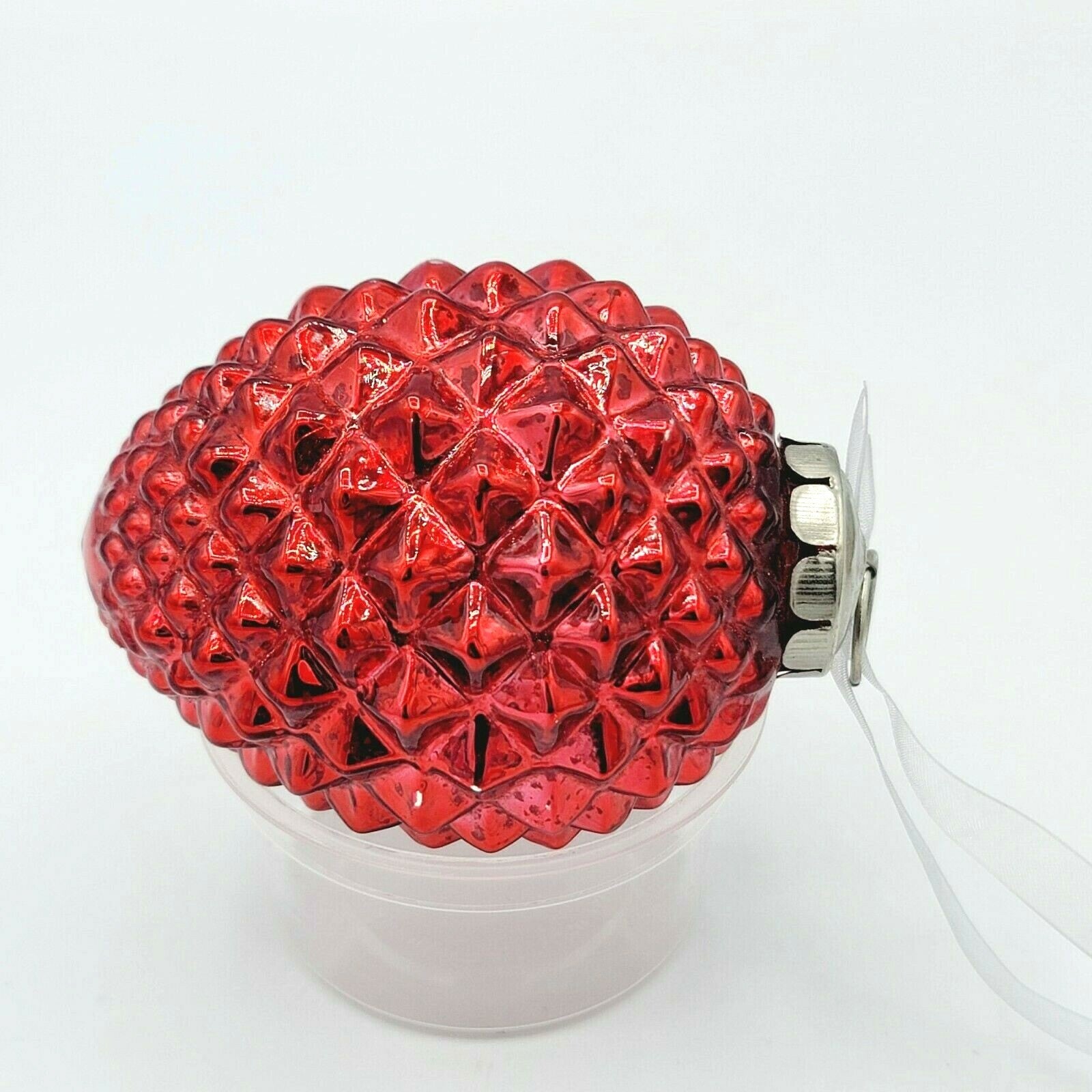 Vintage Kugel Style Red Textured Glass Christmas Ornament 3.5" x 2.75 Acorn