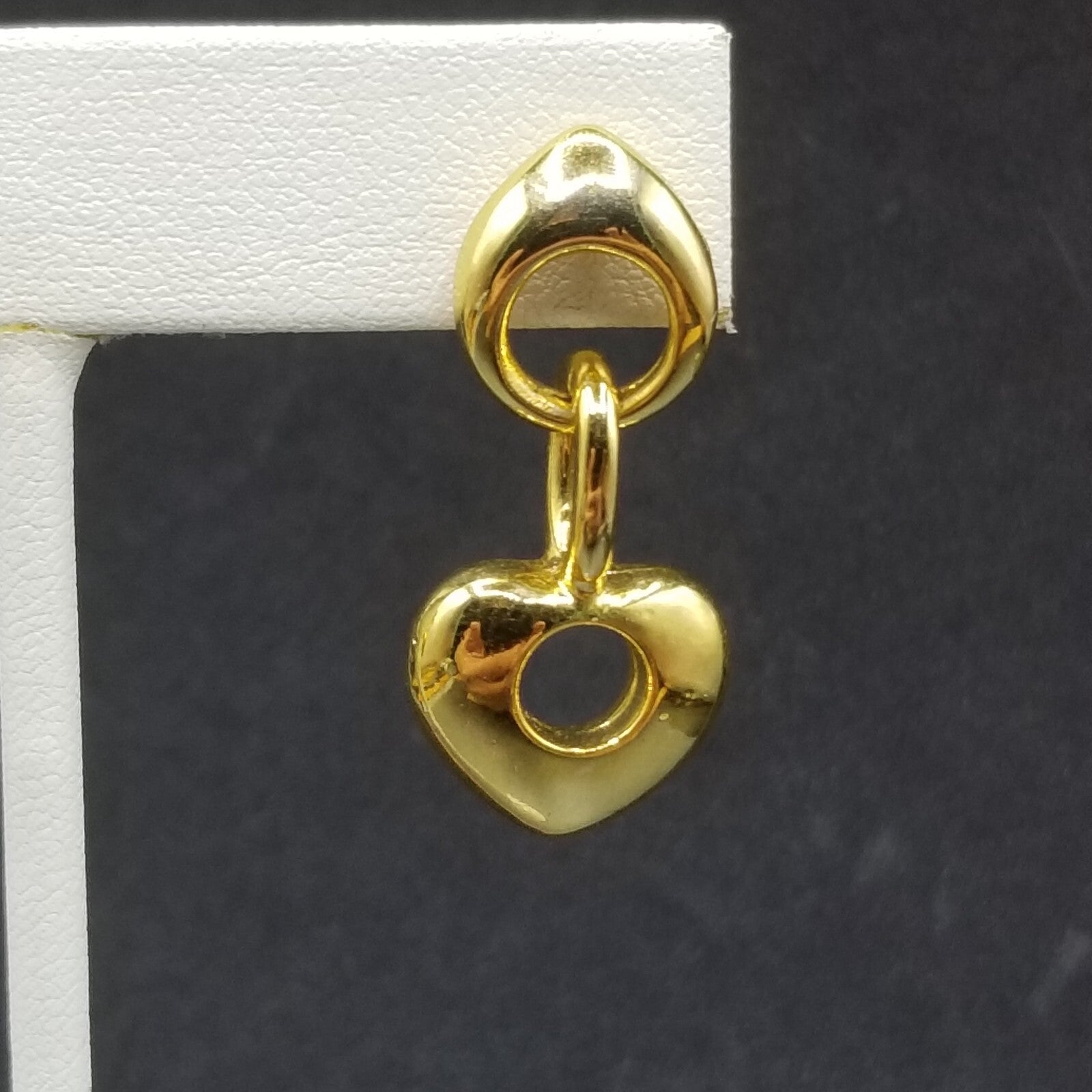 Pierced Earrings Gold tone Chain Heart Statement Dangle 1 1/4"