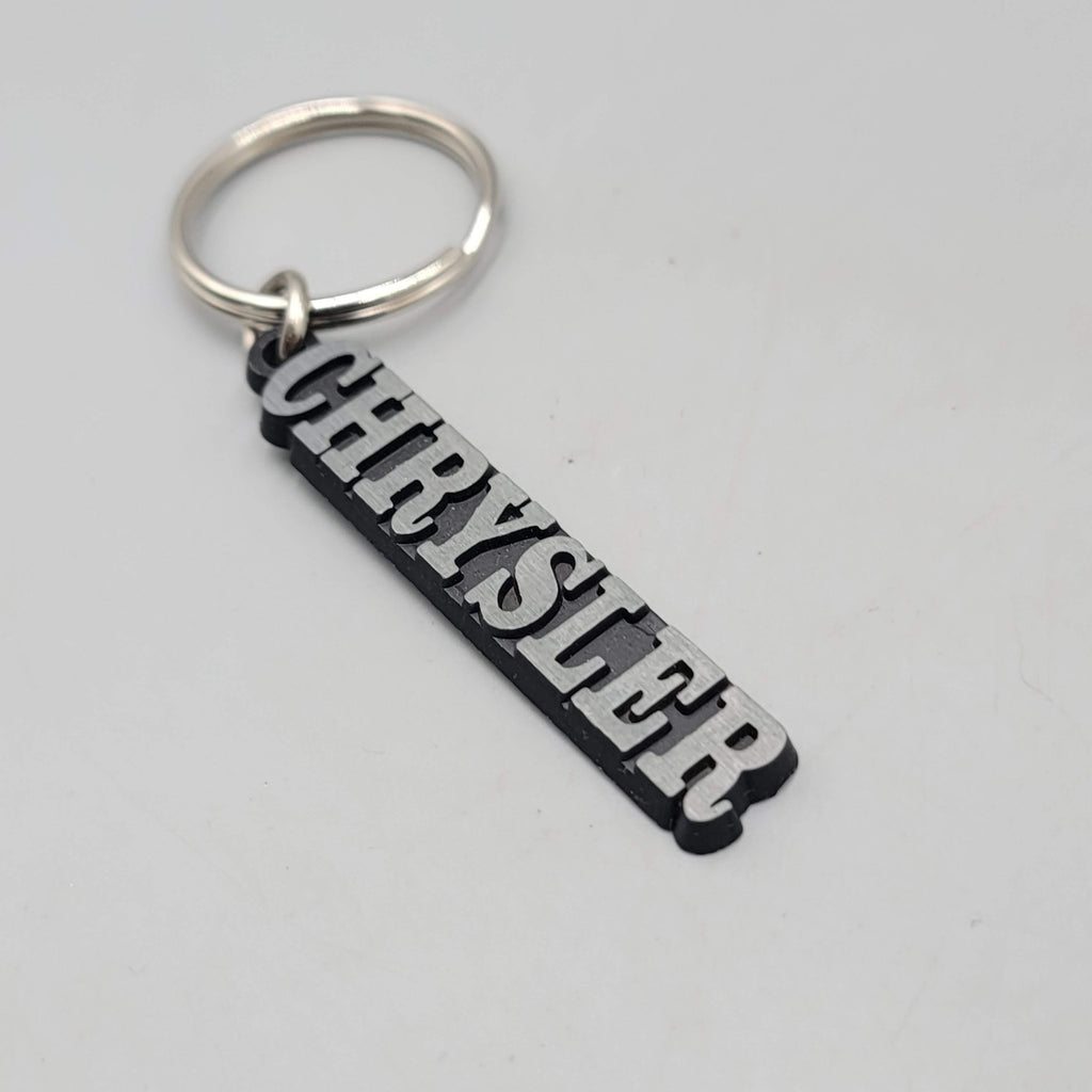 Chrysler Logo Keychain Key Ring Key Fob Black Silver tone Metal