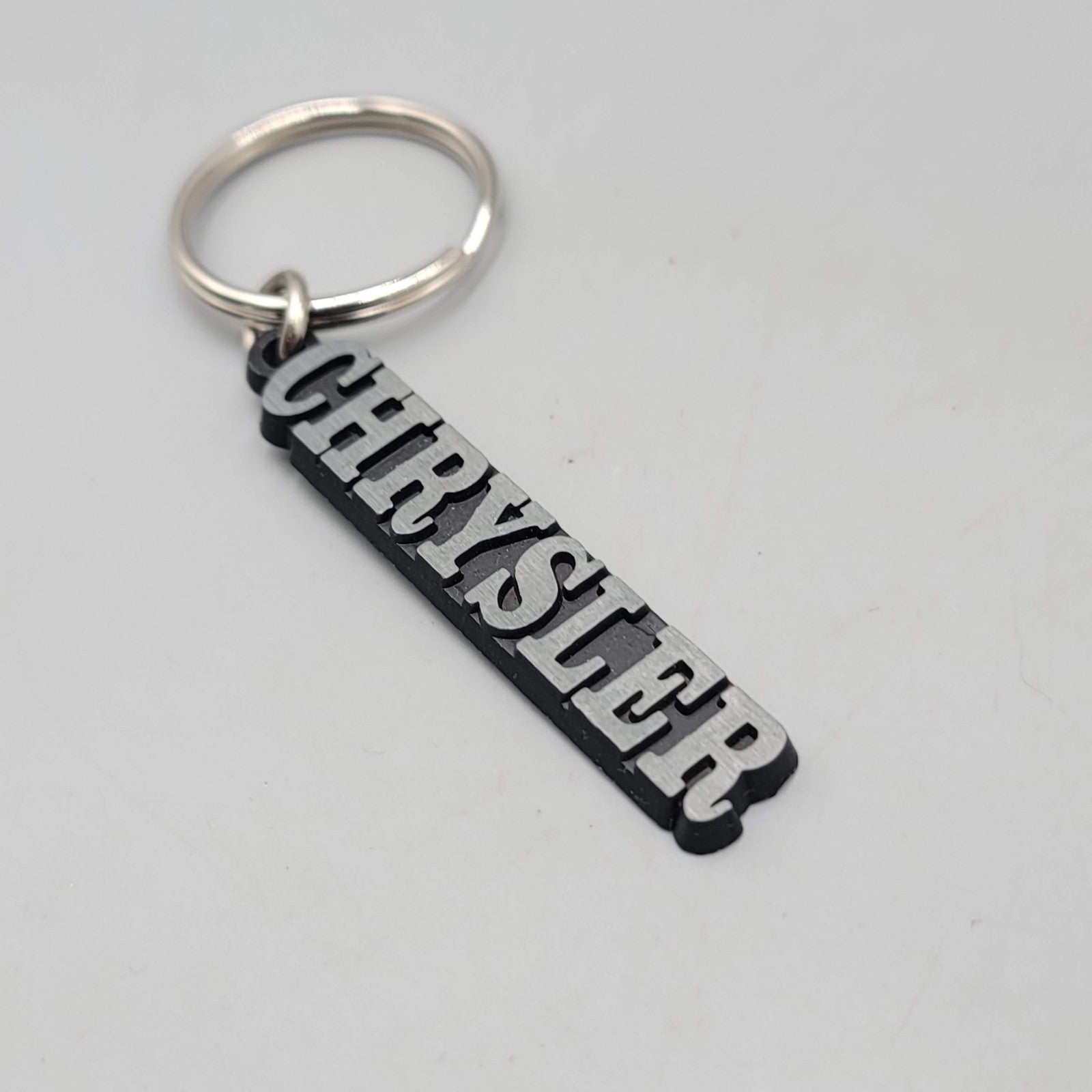 Chrysler Logo Keychain Key Ring Key Fob Black Silver tone Metal