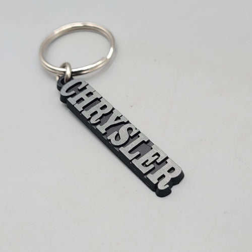 Chrysler Logo Keychain Key Ring Key Fob Black Silver tone Metal
