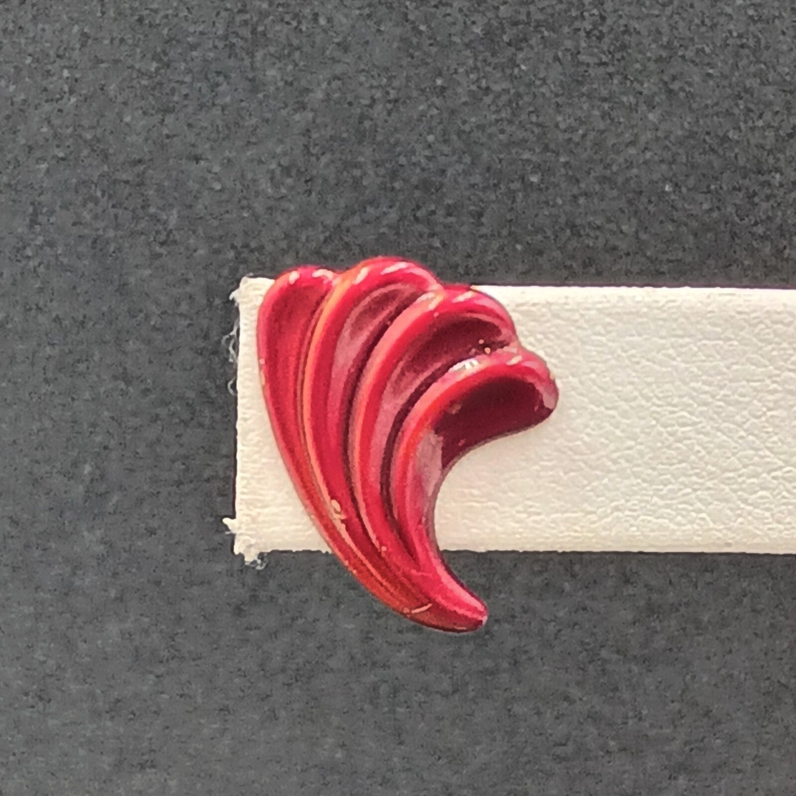 Vintage Pierced Earrings Red Enamel Textured Small Drop 3/4"
