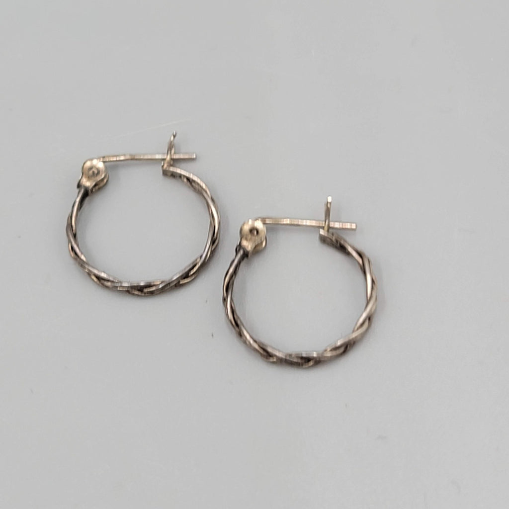 Braided Sterling Silver Wire Hoops Pierced Earrings 5/8"