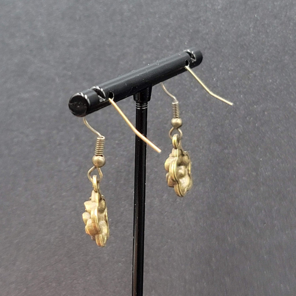 NEW Flower Pierced Earrings Bronze tone Embossed 3D Dangle 5/8"