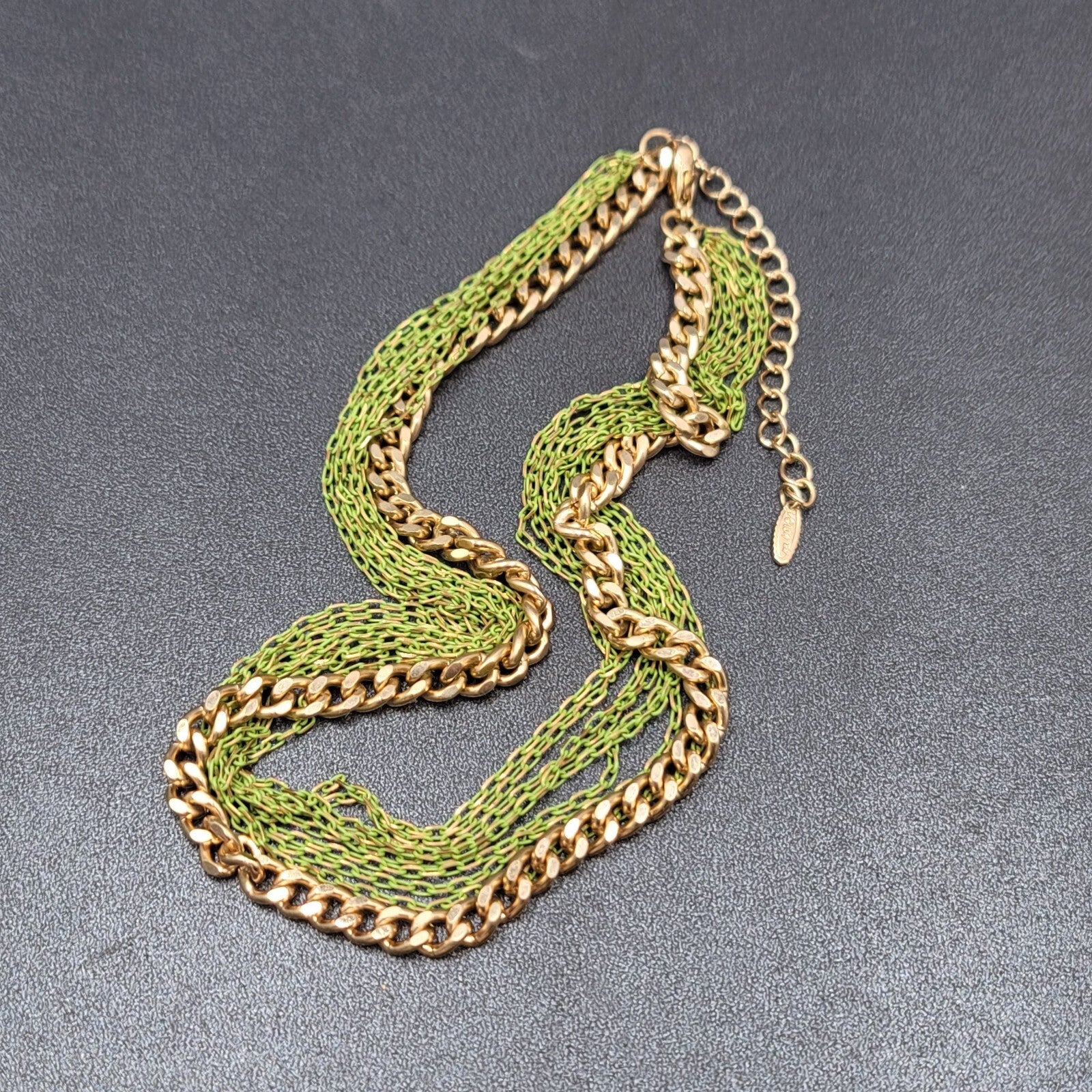 VCLM Multi Chain Necklace Gold tone Green Enamel 16-19 in