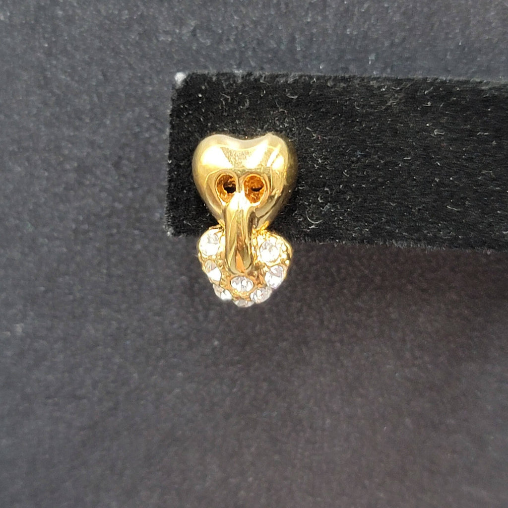 Vintage Pierced Earrings Gold Plated Heart Drop Crystal Rhinestone 5/8"