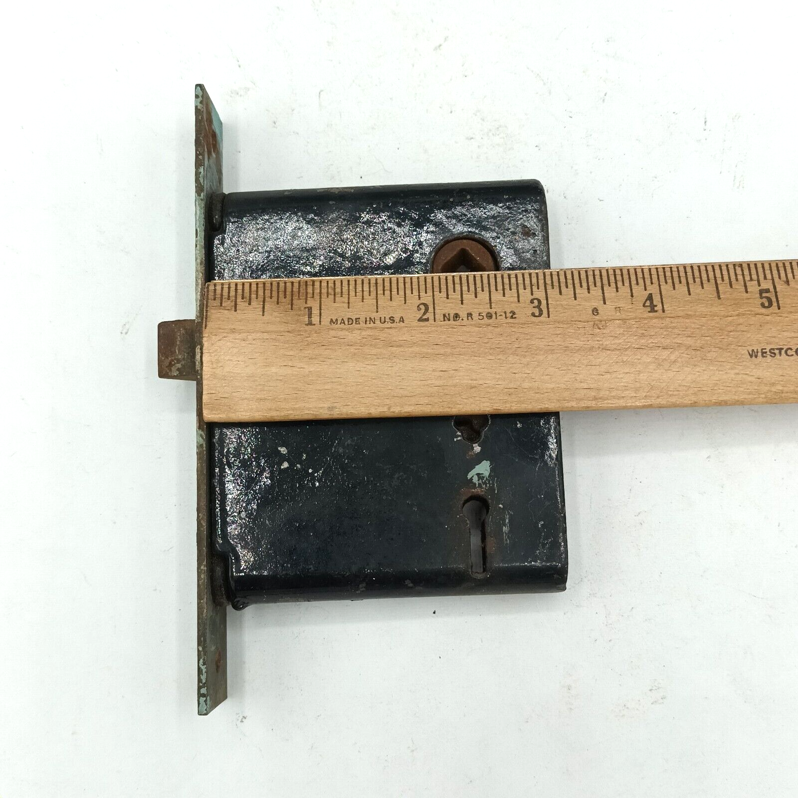 Vintage Mortise Lock Door Hardware Salvage Skeleton Keyhole NO Key Blue Paint