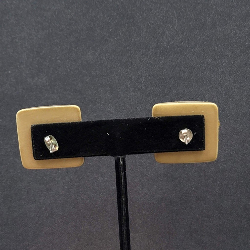 Vintage Pierced Earrings Silver Splatter Square Drop 1"