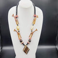 Safari African Giraffe Carved Wood Beaded Necklace Vintage 28"