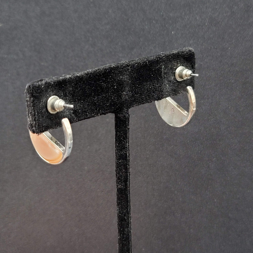 Pierced Earrings Silver tone Peach Acrylic Accent Hoops 3/4"