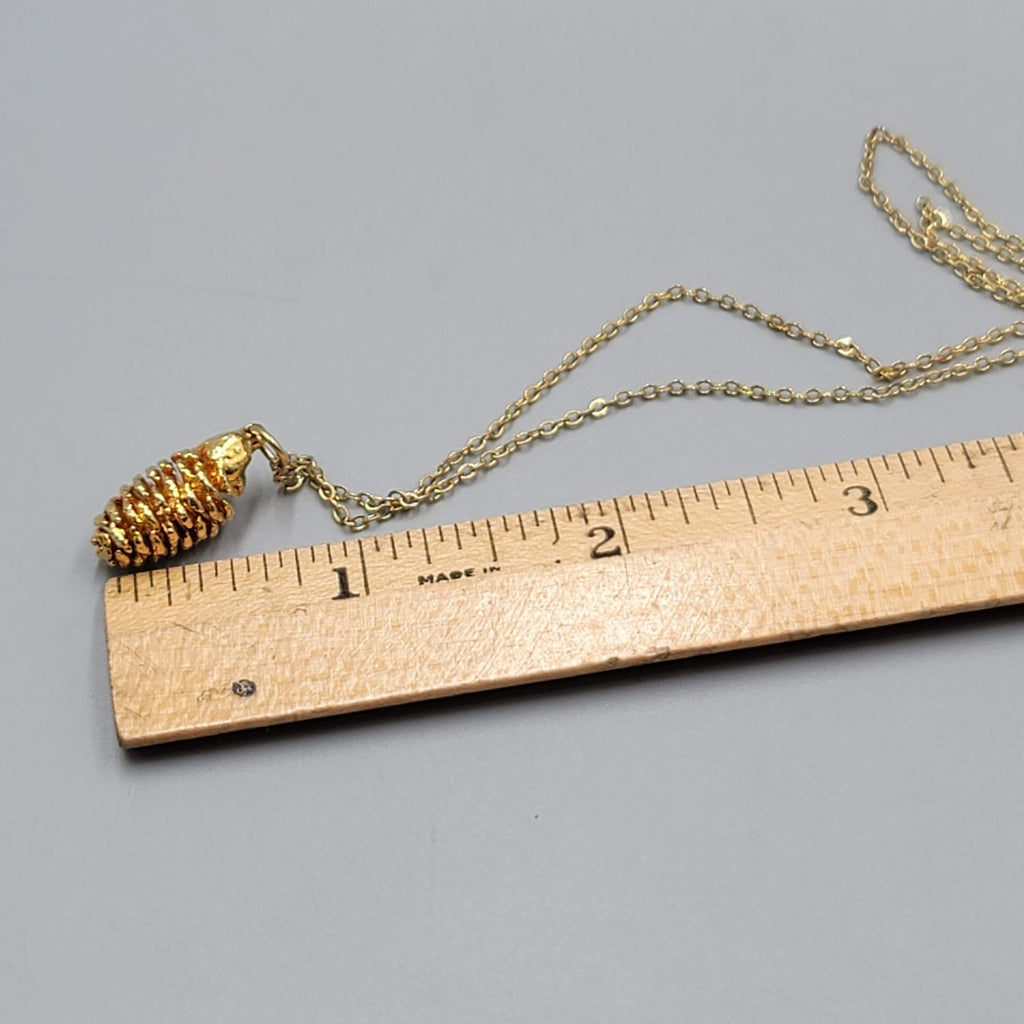 Vintage Gold Plated Pine Cone Pendant Necklace Estate Costume Jewelry 18"