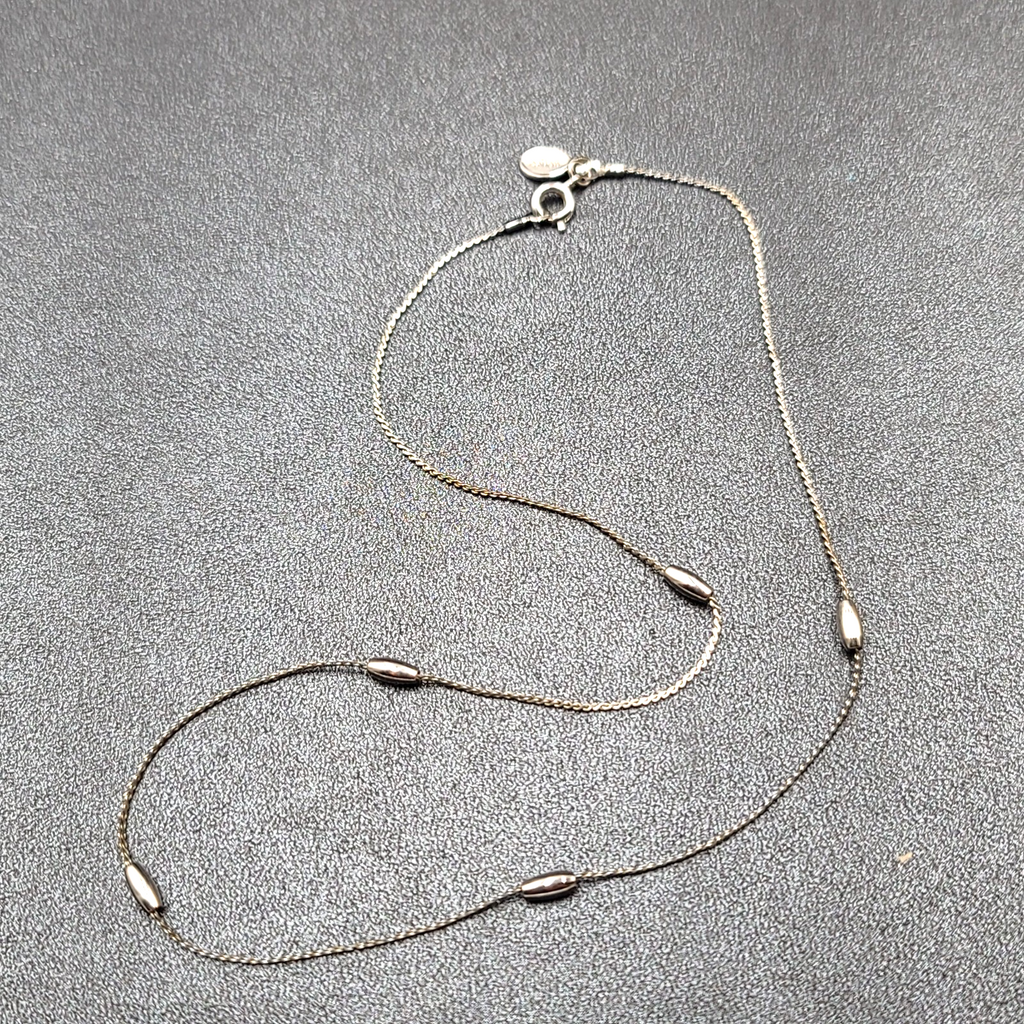 Vintage MONET Silver tone Chain Station Necklace 15" Small and Dainty
