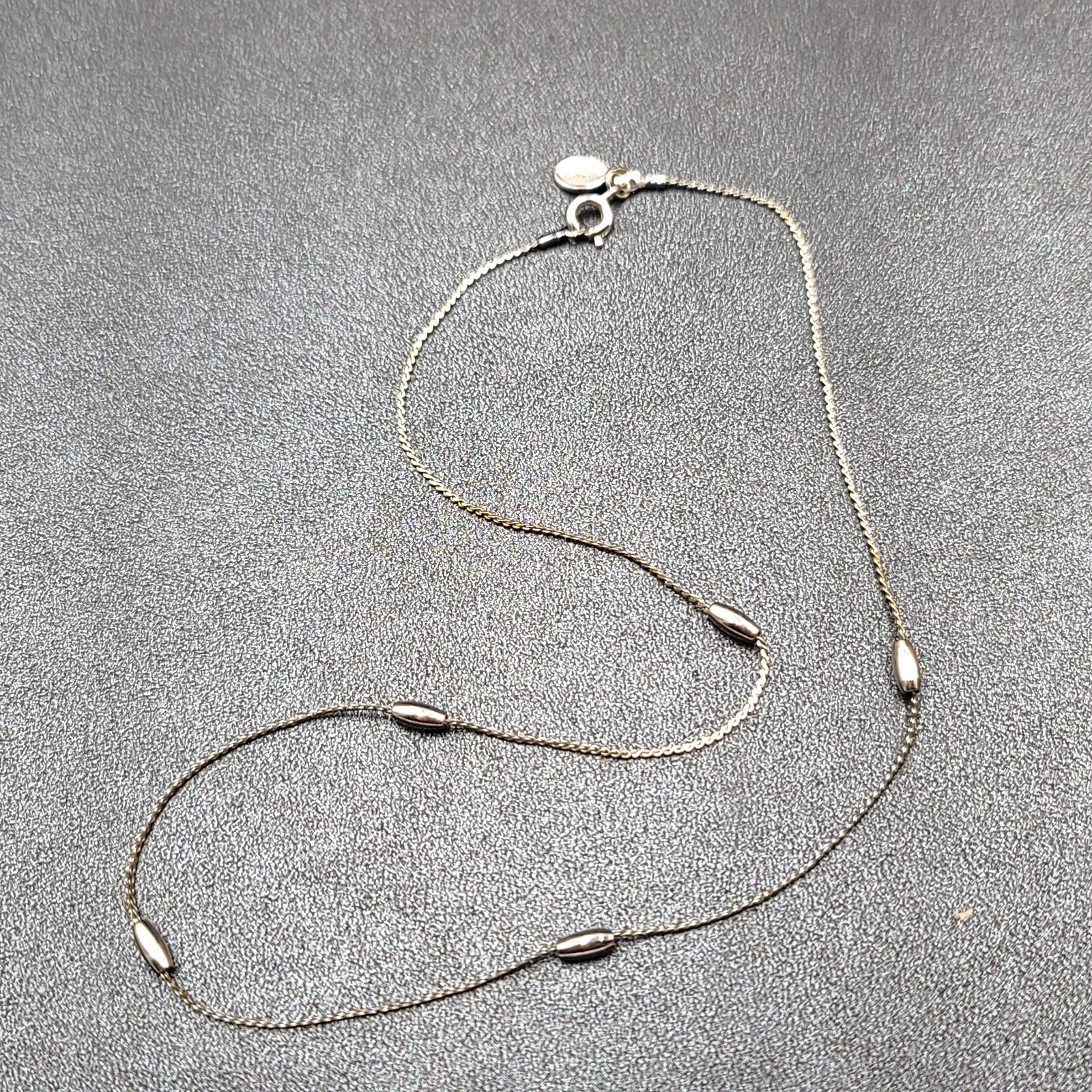 Vintage MONET Silver tone Chain Station Necklace 15" Small and Dainty