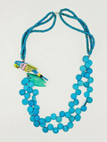 Vintage Blue Parrot Bird Coconut Bead Necklace 27 in Estate Costume Jewelry