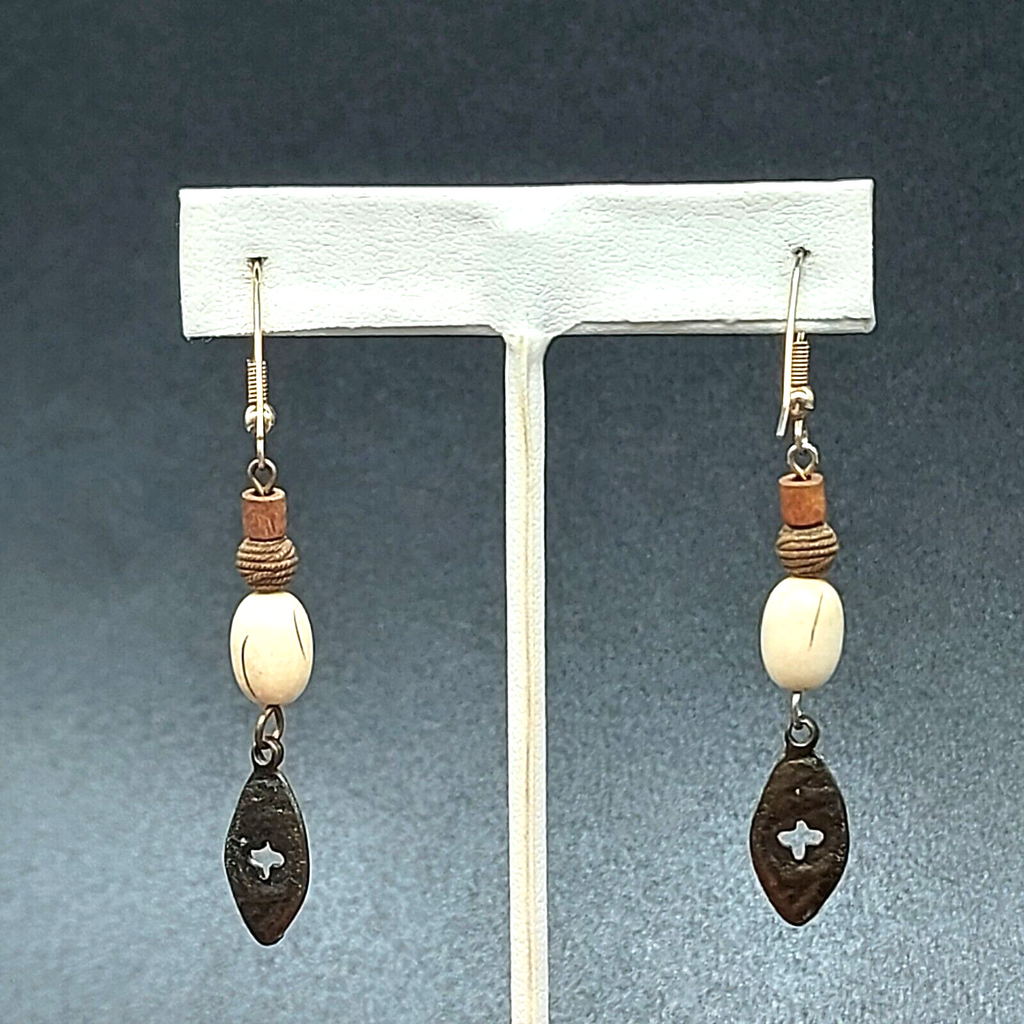 Pierced Earrings Silver tone Dangle Beaded Metal Accent 2"