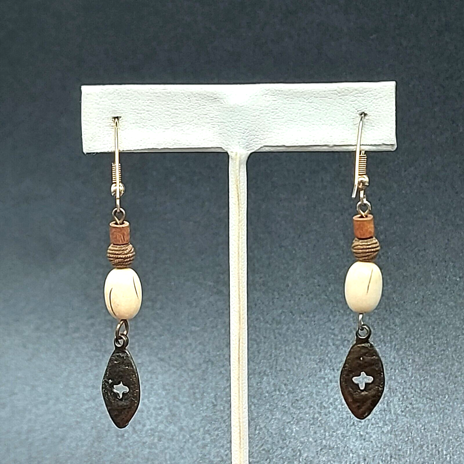 Pierced Earrings Silver tone Dangle Beaded Metal Accent 2"