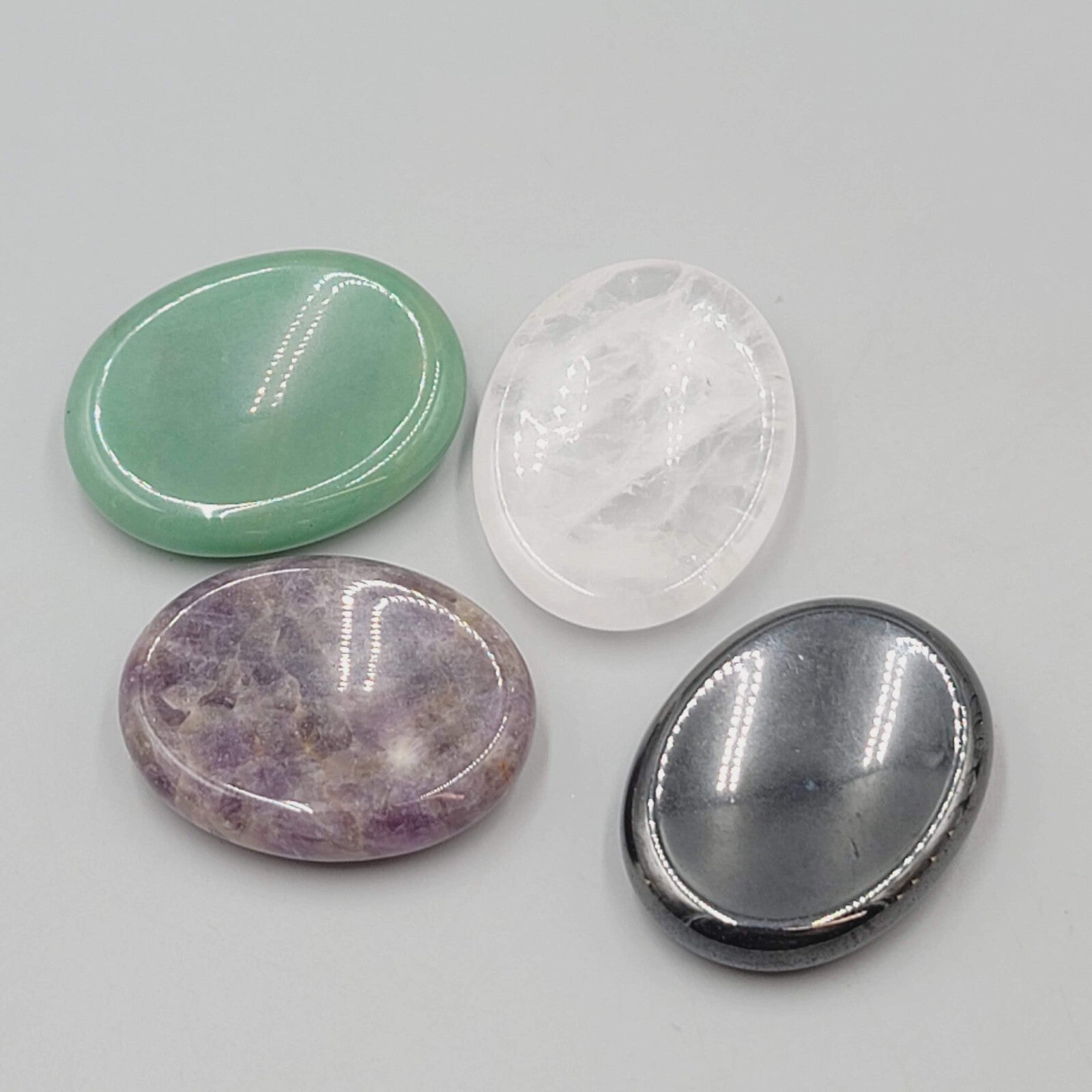 Lot of 4 Polished Palm Worry Stones Semi Precious Stones 1 3/4" x 1 3/8"
