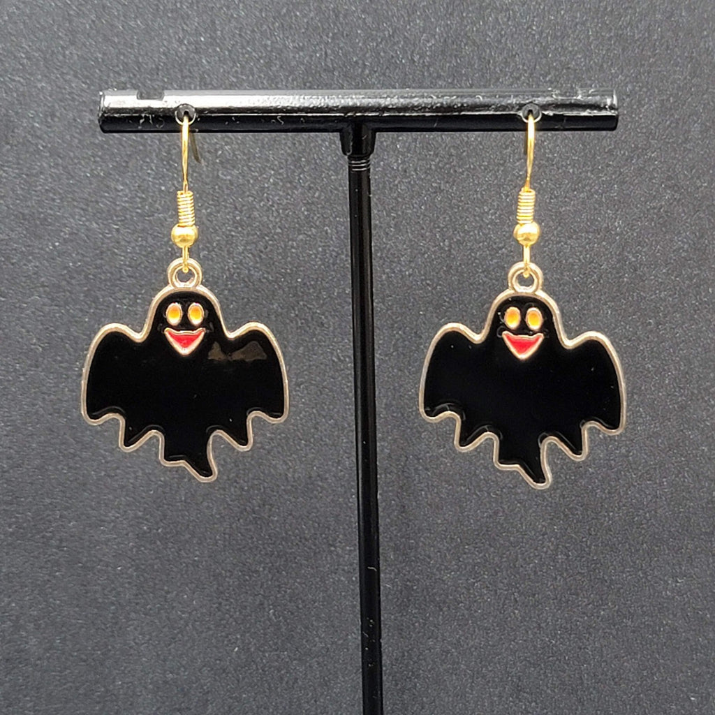 Halloween Pierced Earrings Gold tone Enamel Dangle 1"