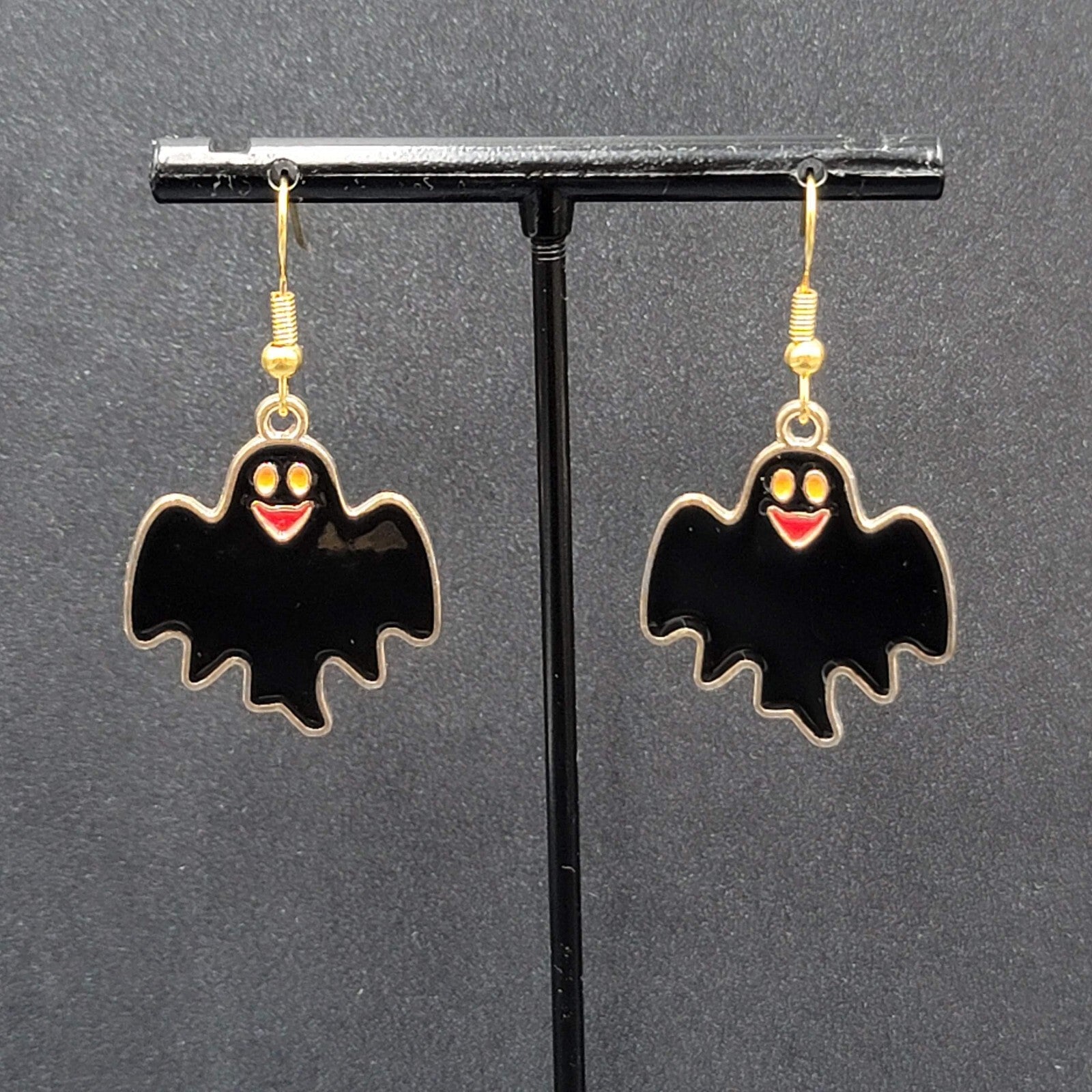 Halloween Pierced Earrings Gold tone Enamel Dangle 1"