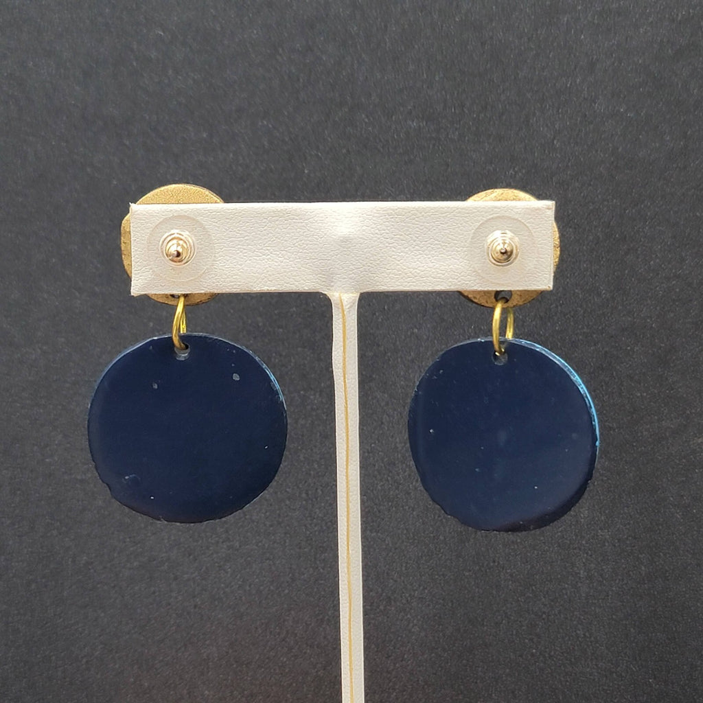 Vintage Pierced Earrings Gold tone Blue Dangle Statement 2"