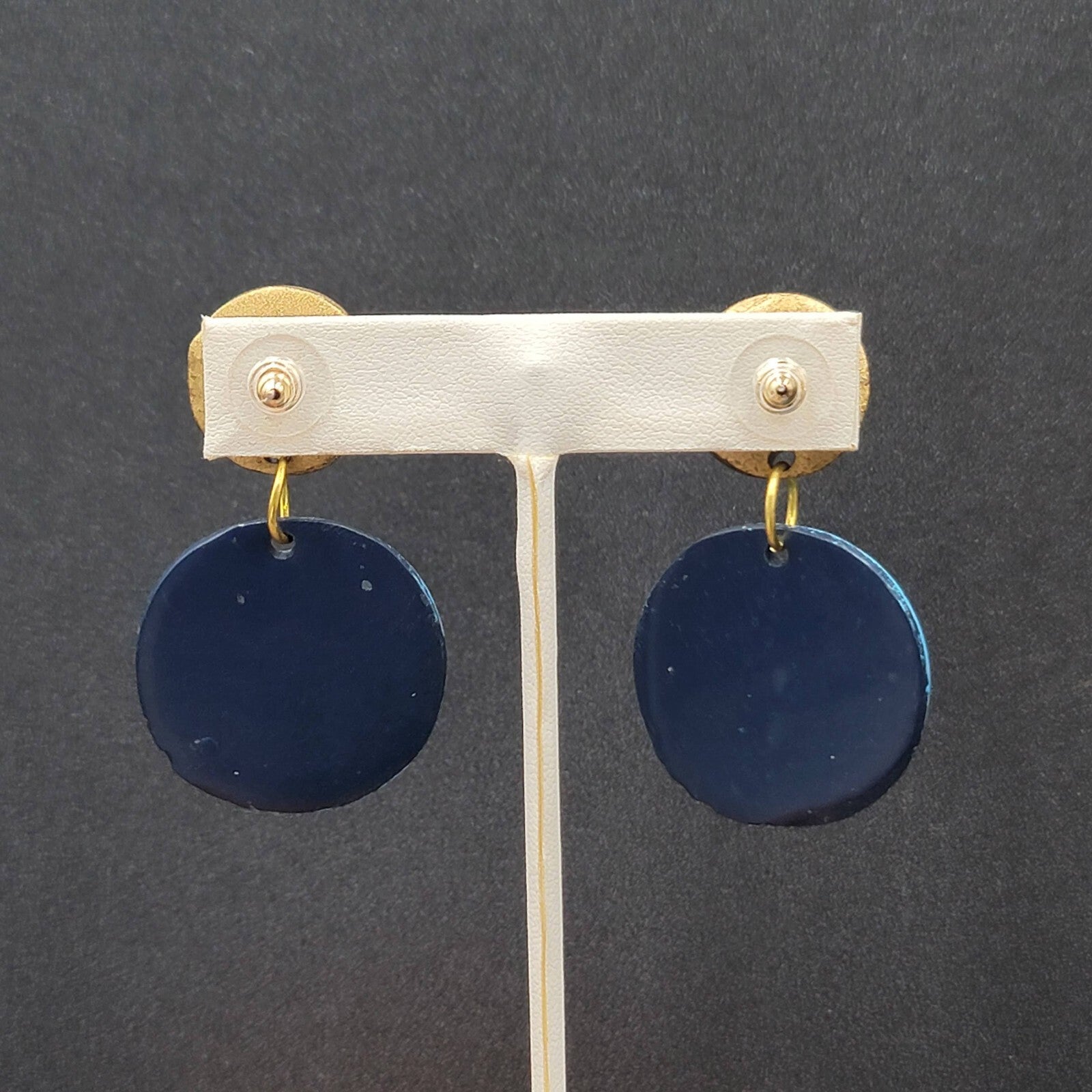 Vintage Pierced Earrings Gold tone Blue Dangle Statement 2"