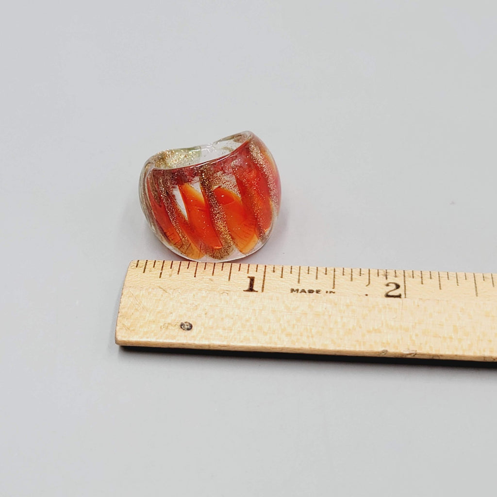 Orange Glass Ring Domed  Size 7