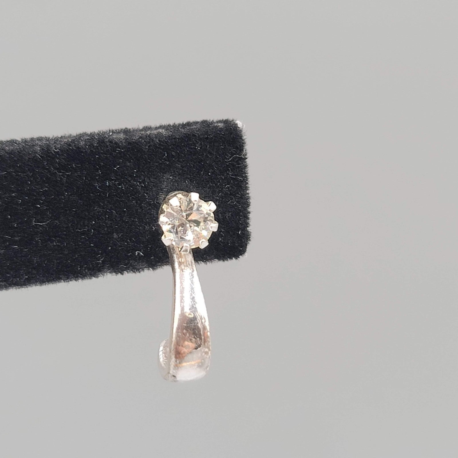 Silver tone Pierced Earrings Convertible Curved Jacket Crystal Minimalist 5/8"
