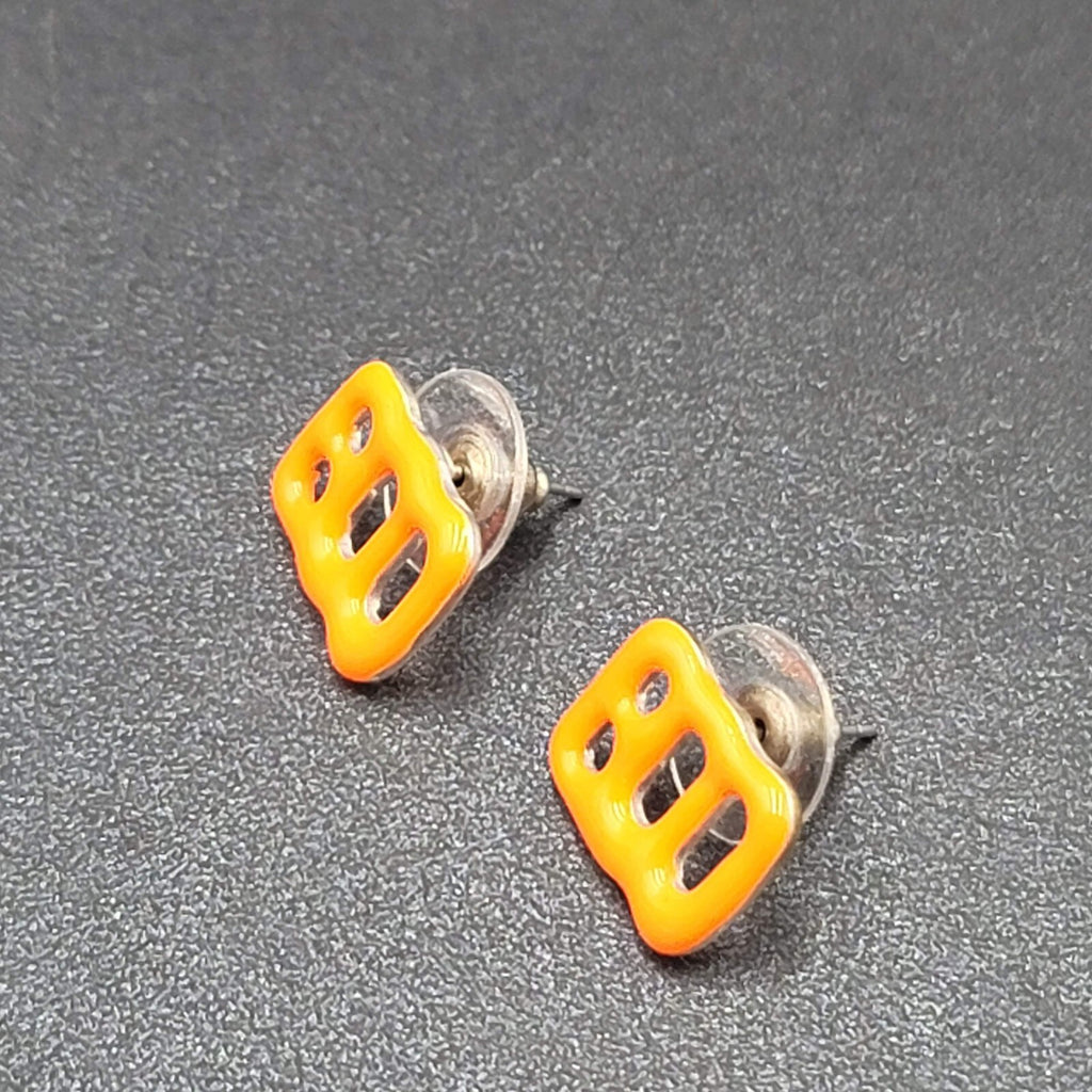 Halloween BOO Pierced Earrings Orange Enamel over Metal Studs 5/8"