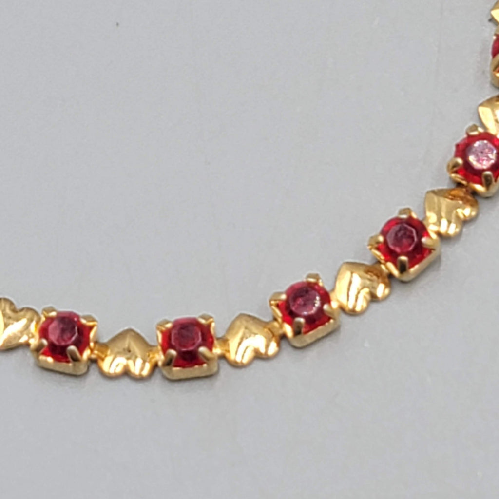 Vintage Red Stone Heart Tennis Bracelet 6.75 in