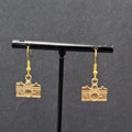 Retro Camera Pierced Earrings Gold tone Dangle 1/2"