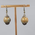 Ceramic Green Bead Pierced Earrings Bronze tone Dangle 1"