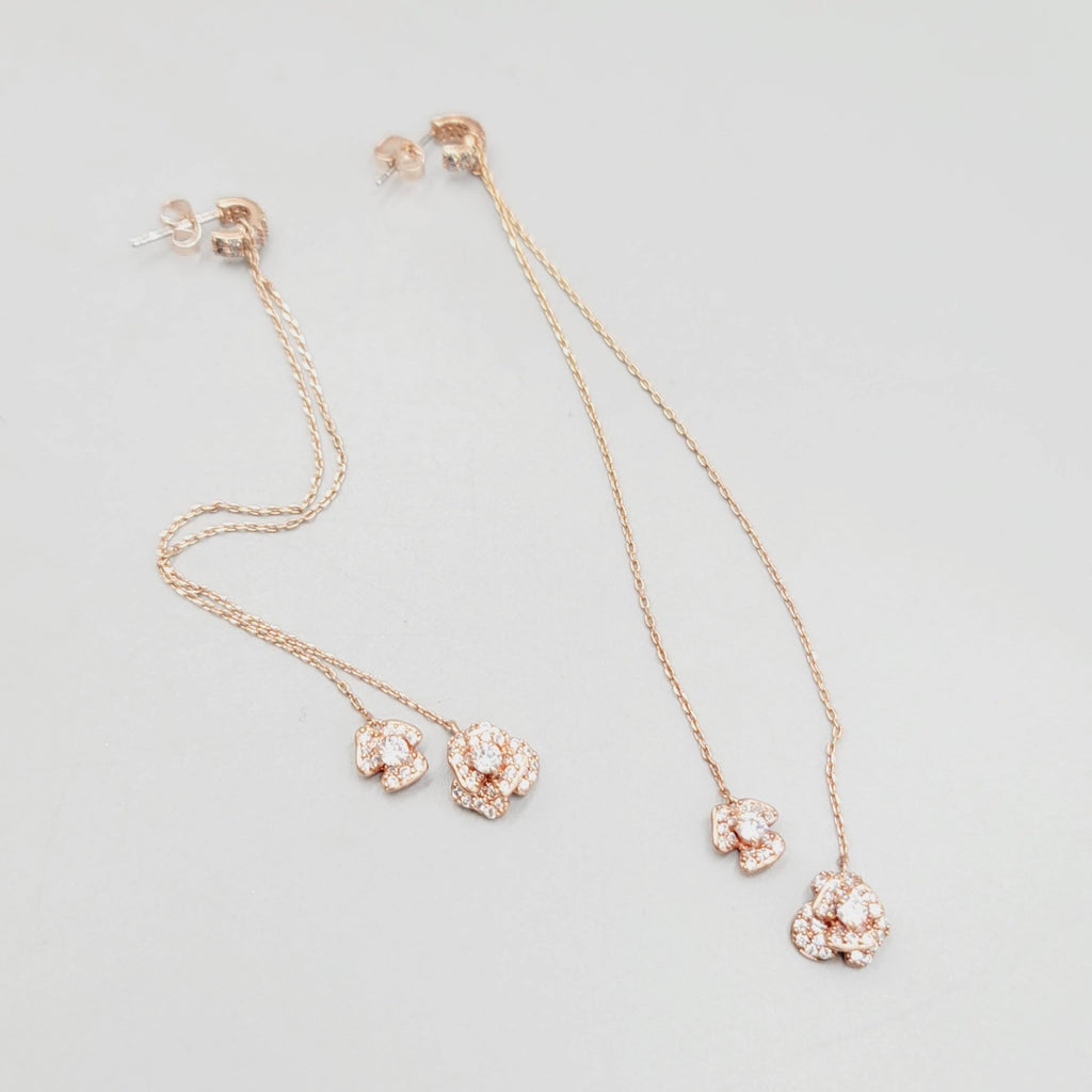 Crystal Pierced Earrings Rose Gold tone Pink LONG 4"