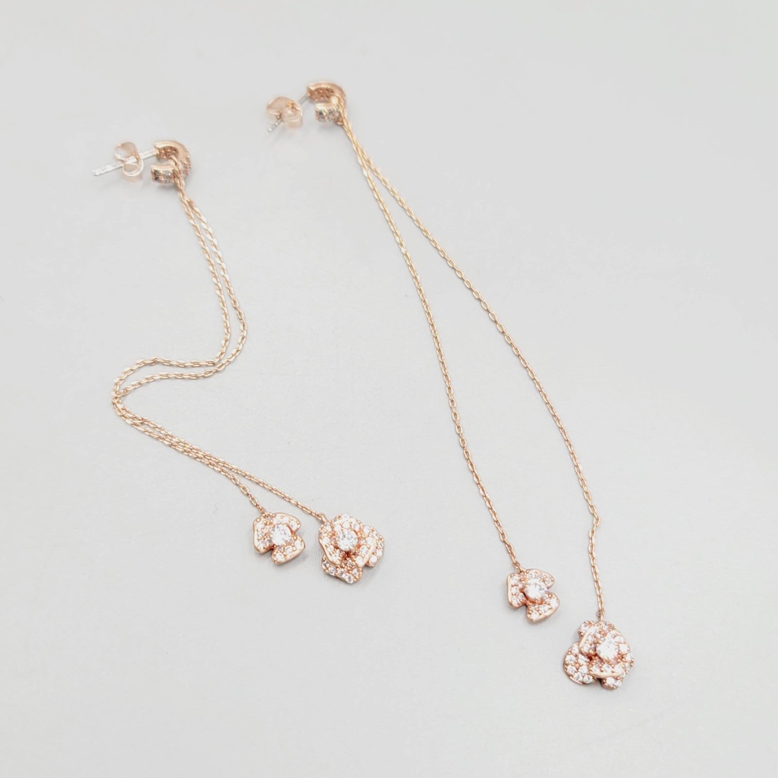 Crystal Pierced Earrings Rose Gold tone Pink LONG 4"