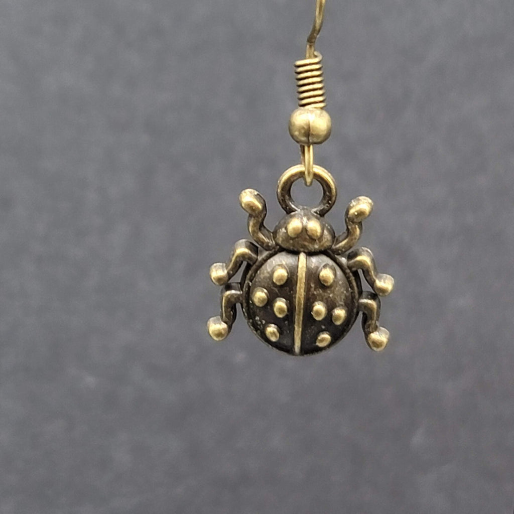 Ladybug Pierced Earrings Dangle Bronze tone 5/8"