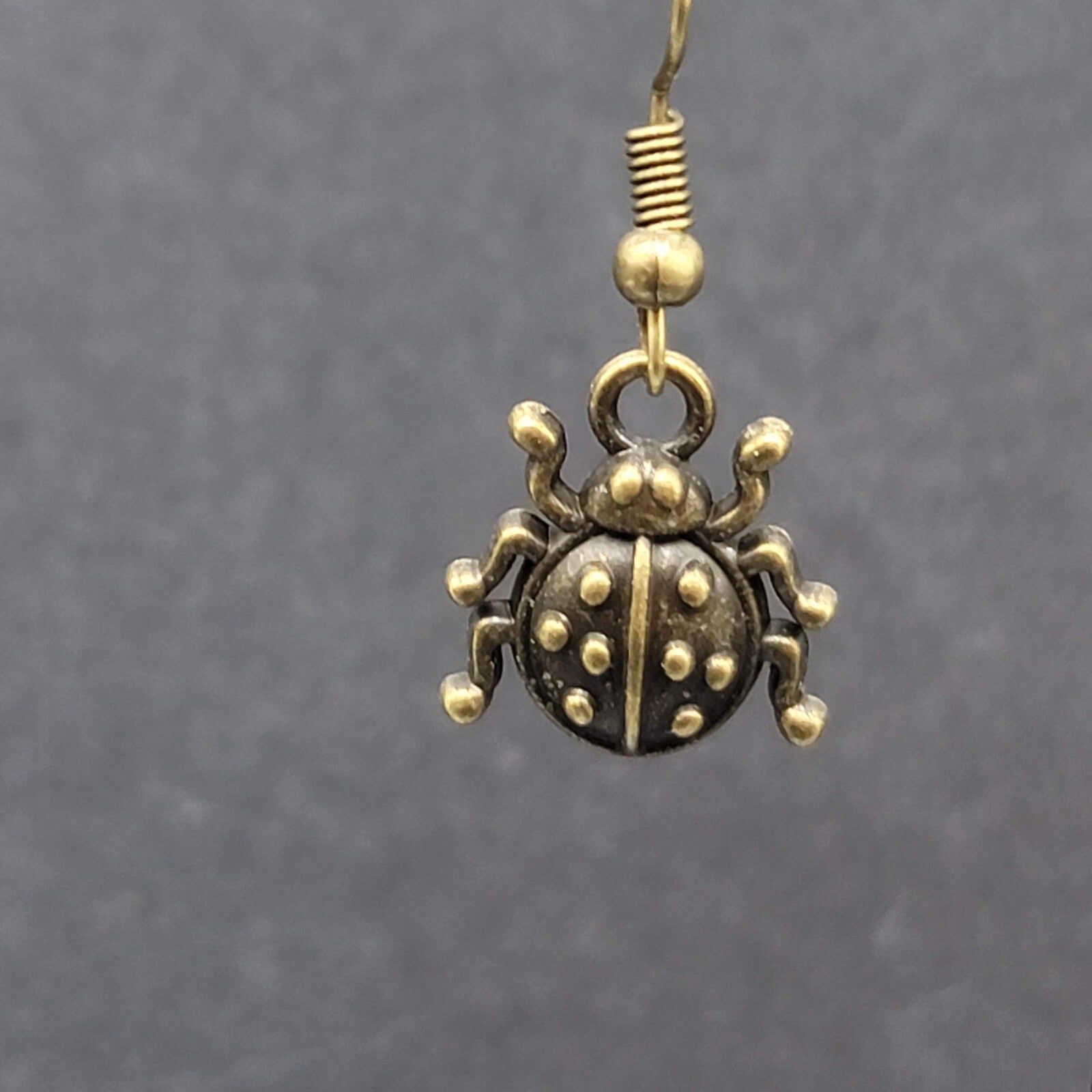 Ladybug Pierced Earrings Dangle Bronze tone 5/8"