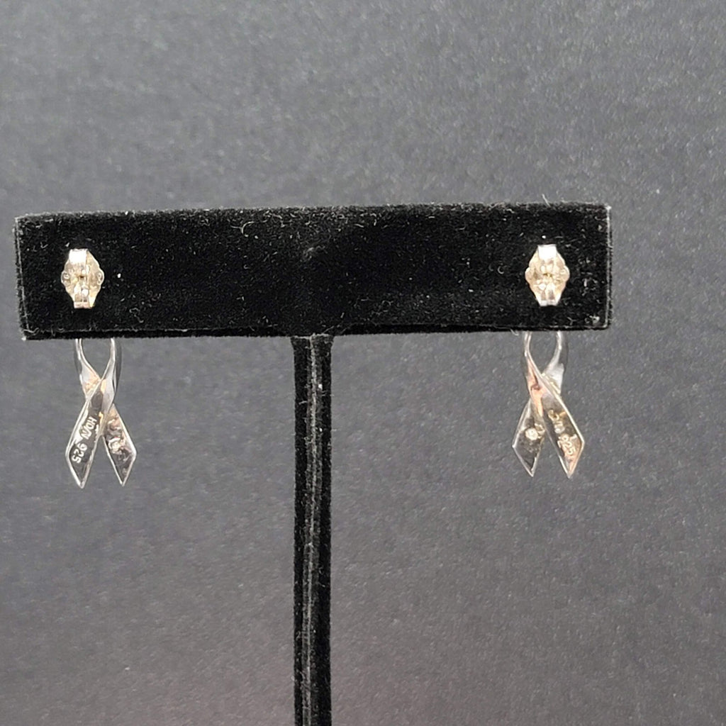 Sterling Silver Pierced Earrings 925 Charity Awareness Ribbon Dangle 3/4"