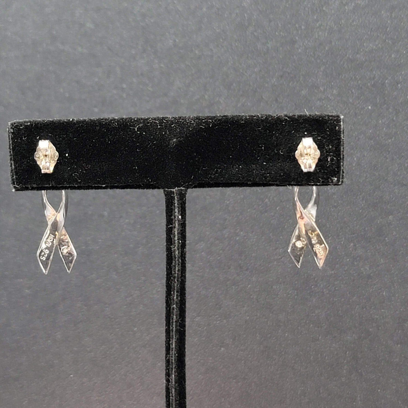 Sterling Silver Pierced Earrings 925 Charity Awareness Ribbon Dangle 3/4"