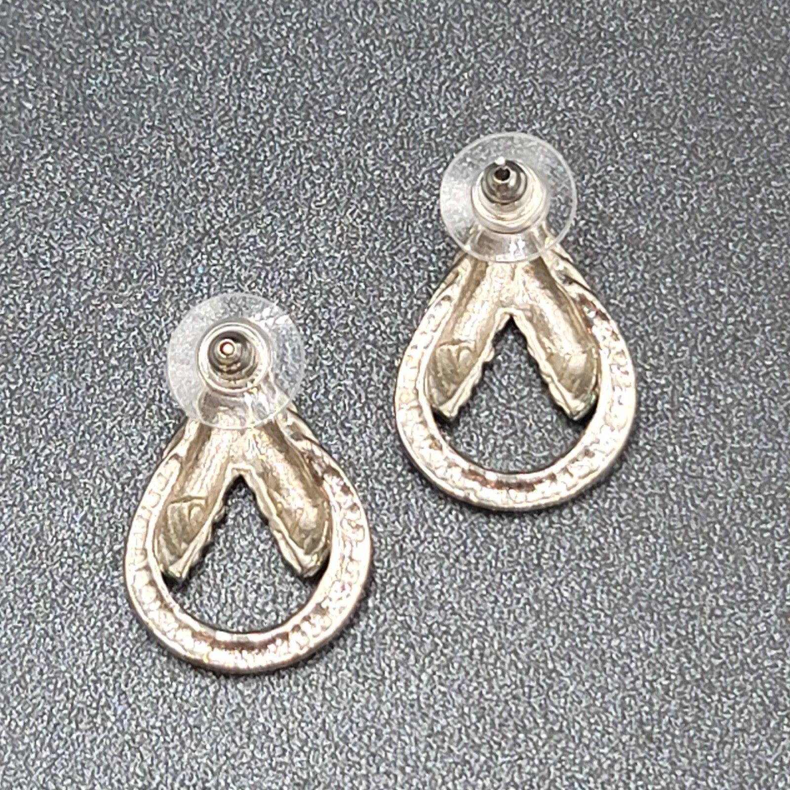 Vintage Pierced Earrings Silver tone Open Drop  1"