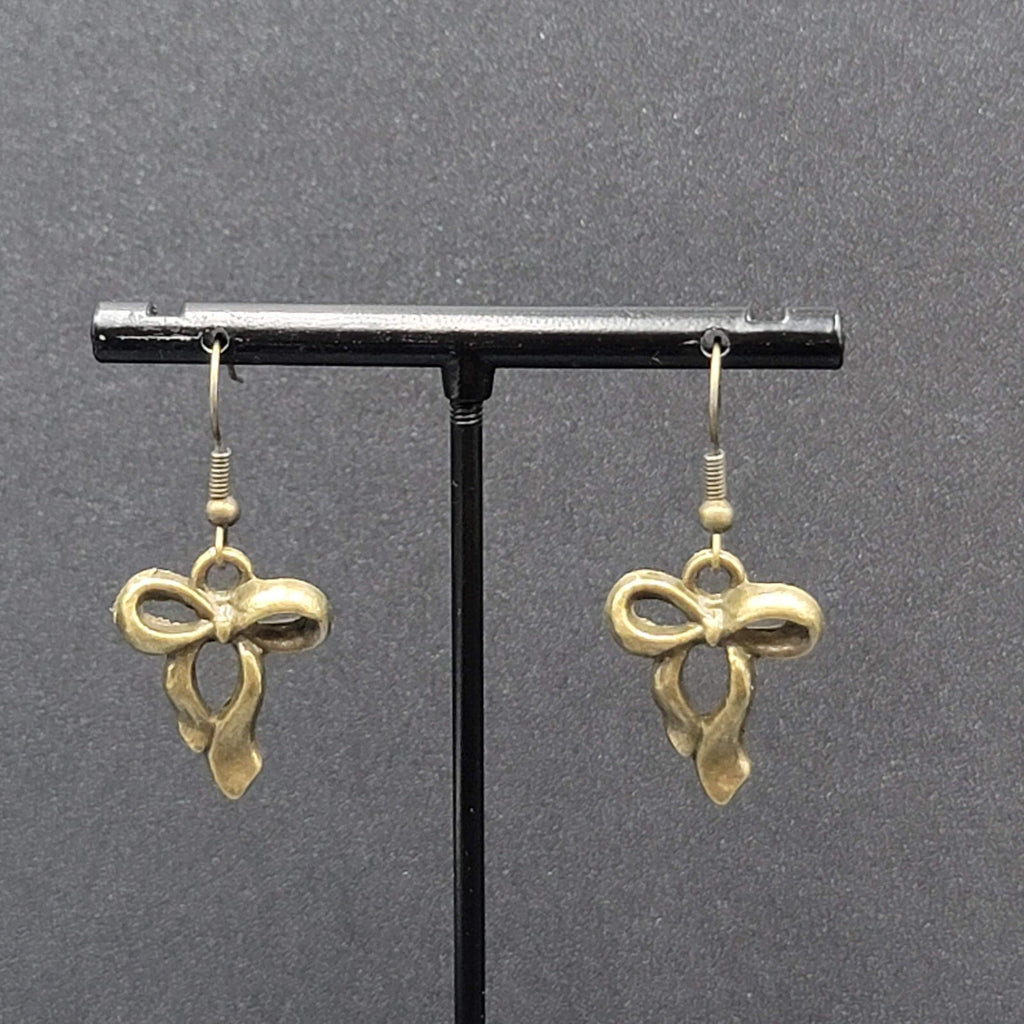 New Bow Pierced Earrings Bronze tone Dangle 7/8"