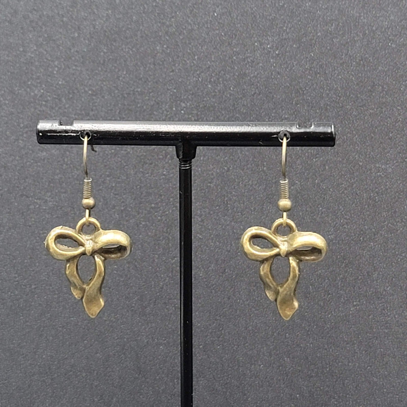 New Bow Pierced Earrings Bronze tone Dangle 7/8"