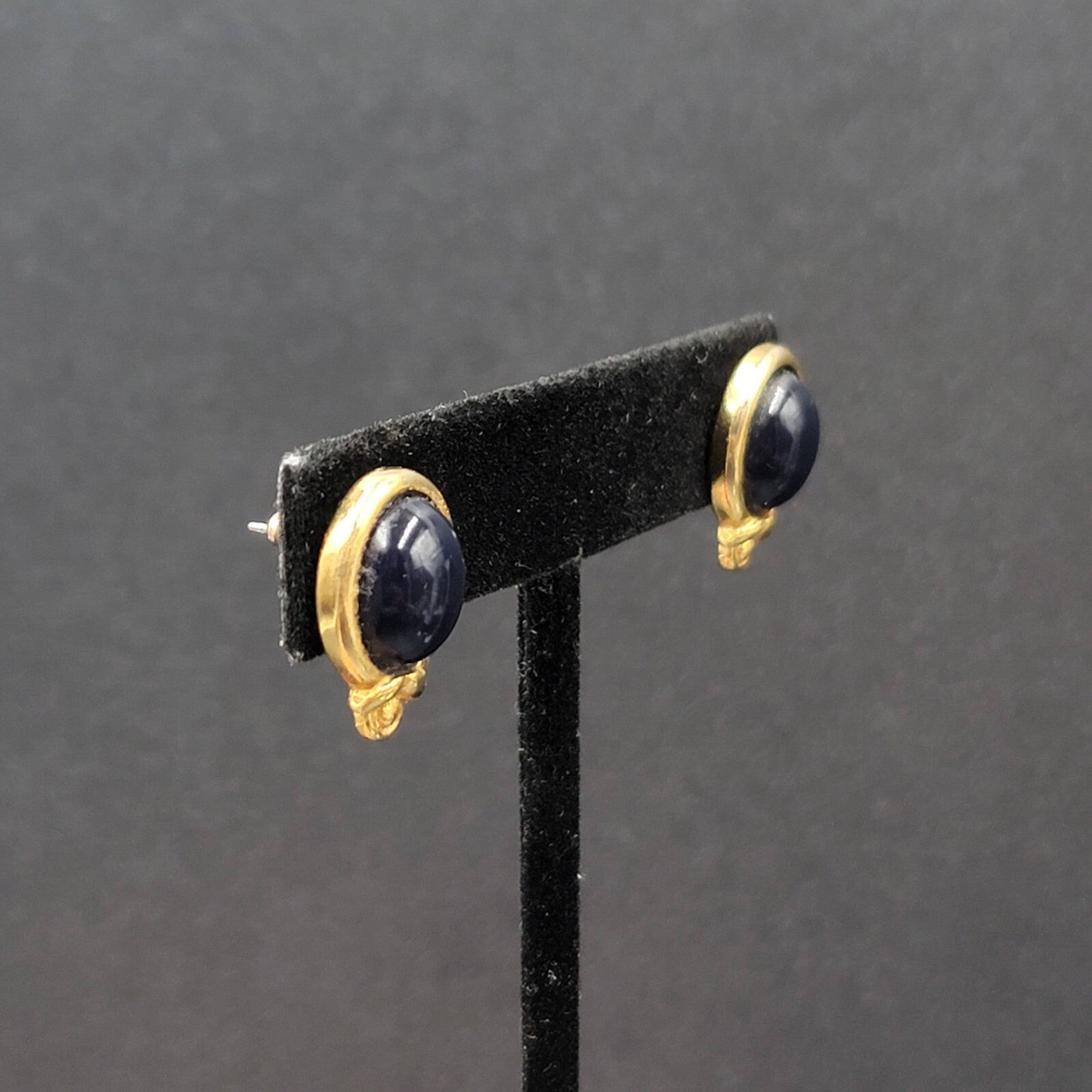 Vintage LCi Pierced Earrings Gold tone Blue Cabochon Studs 3/4"