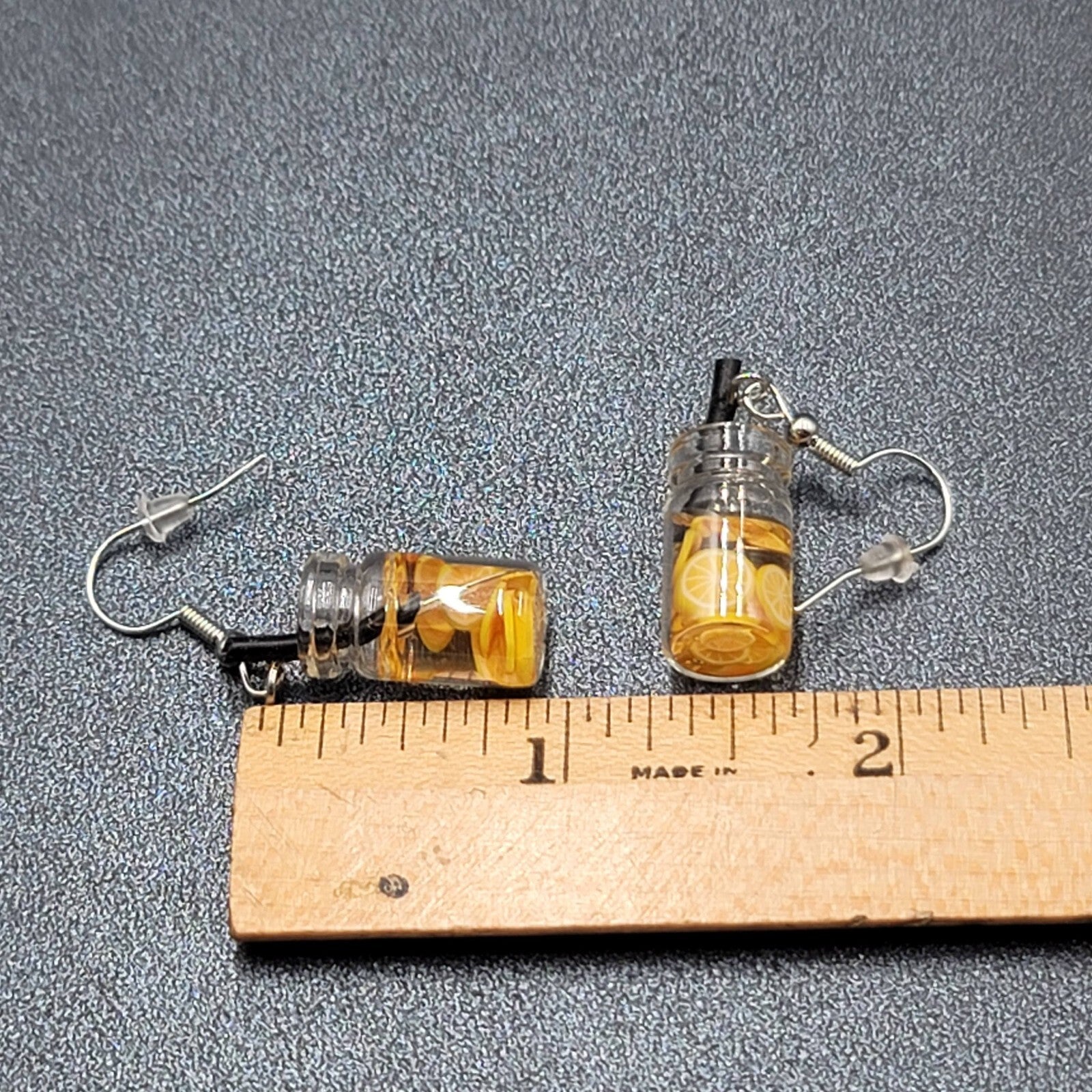 Lemonade Pierced Earrings Silver tone Dangle Stone 1"