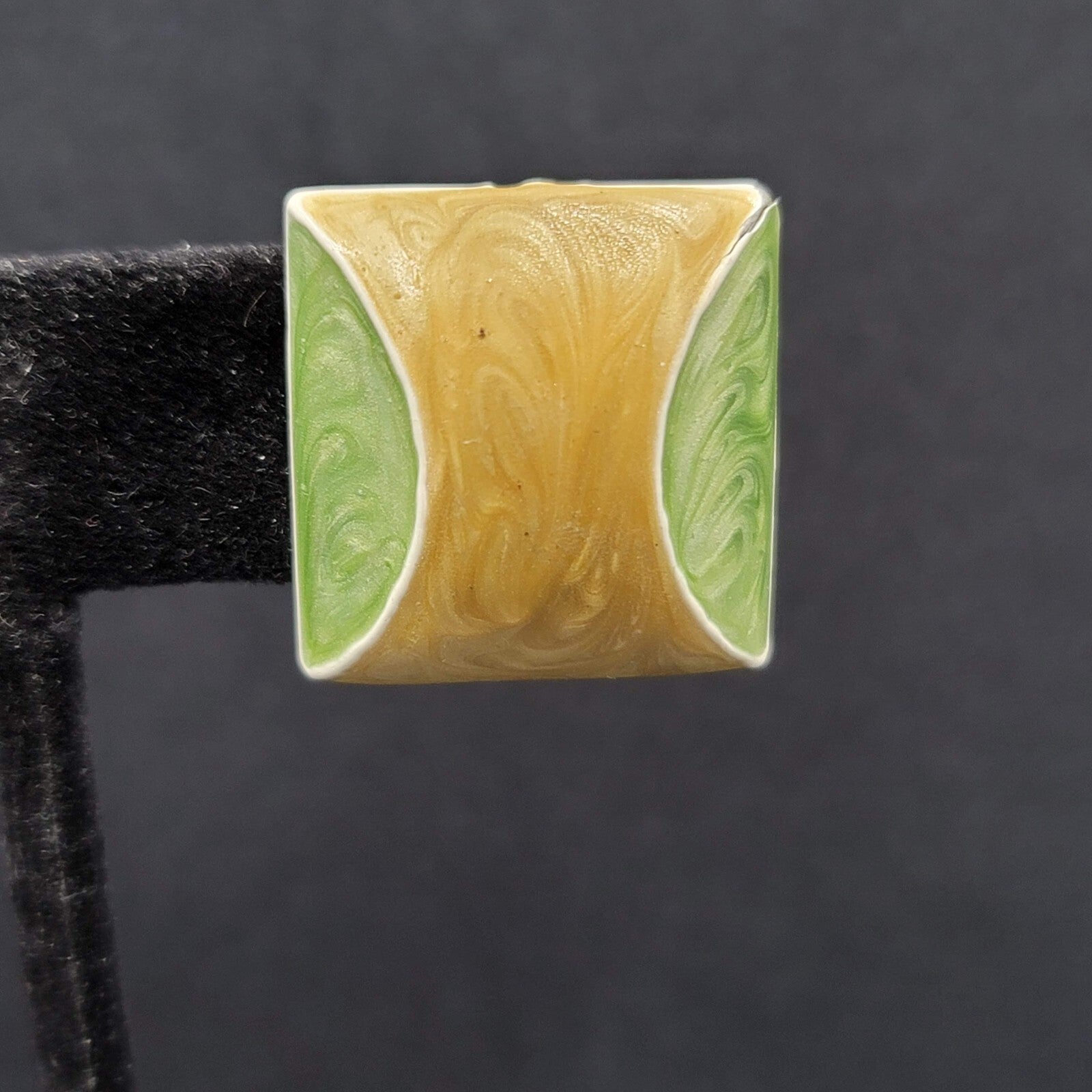 Vintage Clip on Earrings Green Yellow White Enamel Squares 7/8"