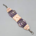 India Bracelet Hand Carved and Purple Amethyst Beads Silver tone 7 in