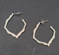 Etched Scalloped Hoops Pierced Earrings Silver tone Drop  1 3/8"
