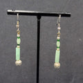 Pierced Earrings Silver tone Jade Beaded Long Thin Dangle  1.5"