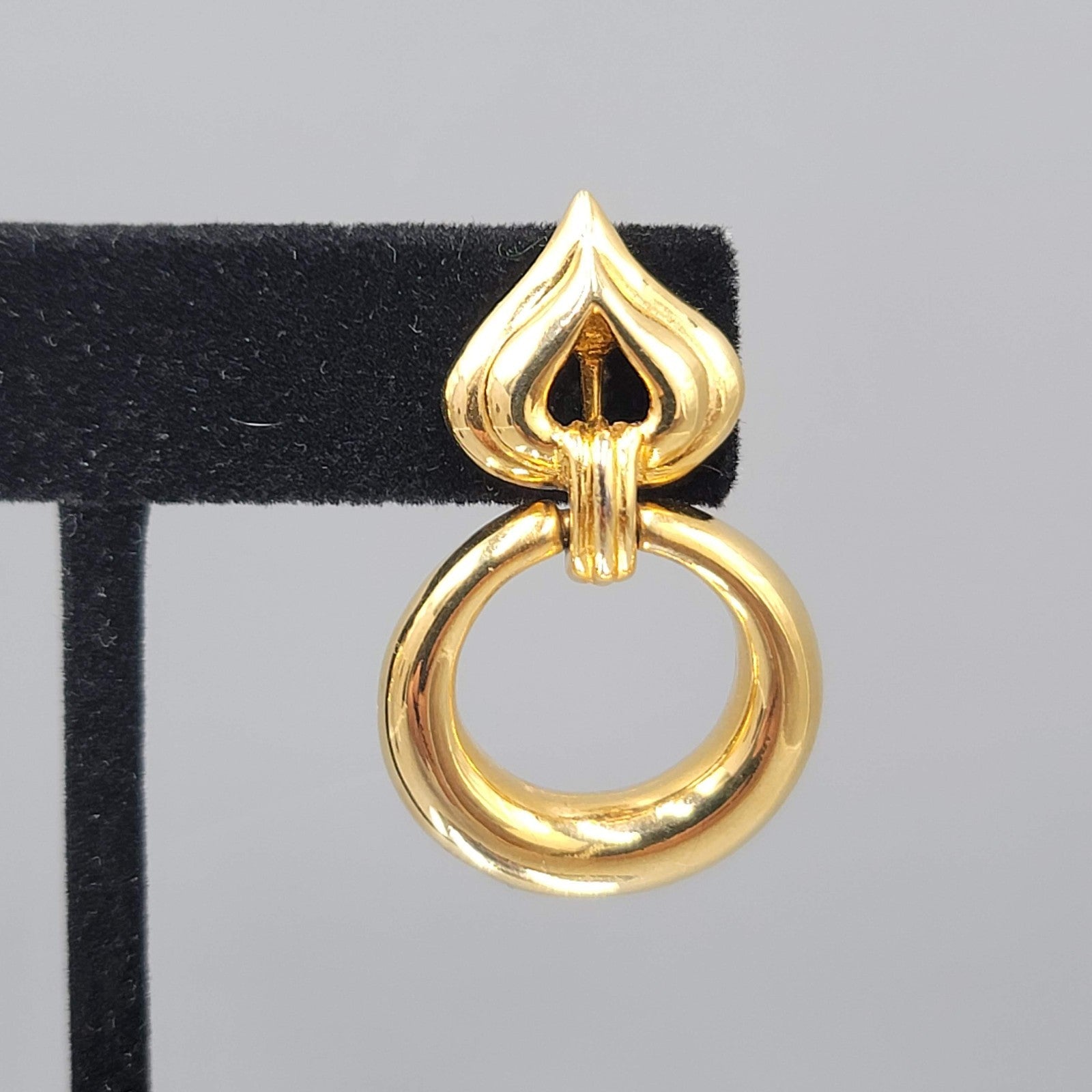 Vintage Gold Plated Clip on Earrings Door Knocker Dangle 1.5 in