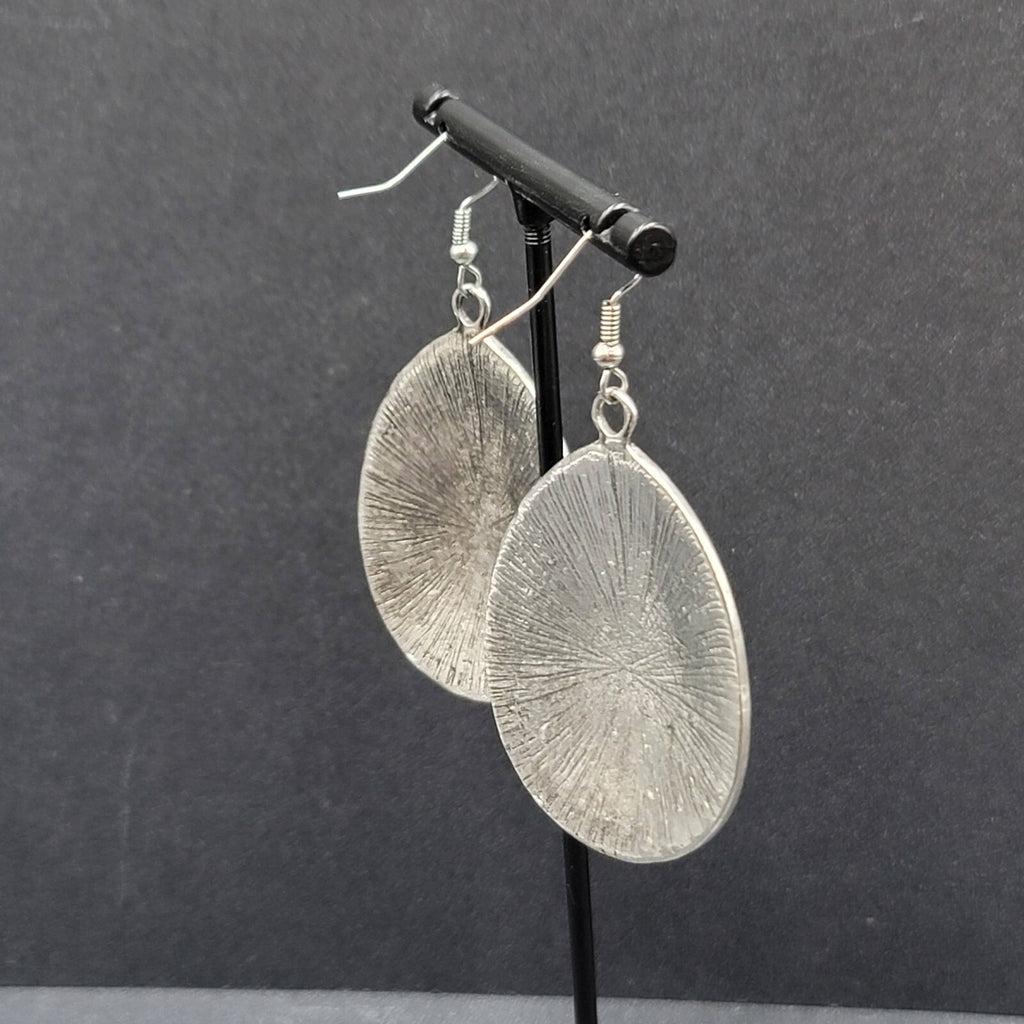 Pierced Earrings Silver tone Teardrop Medallion Yellow Accents Boho 1 7/8"