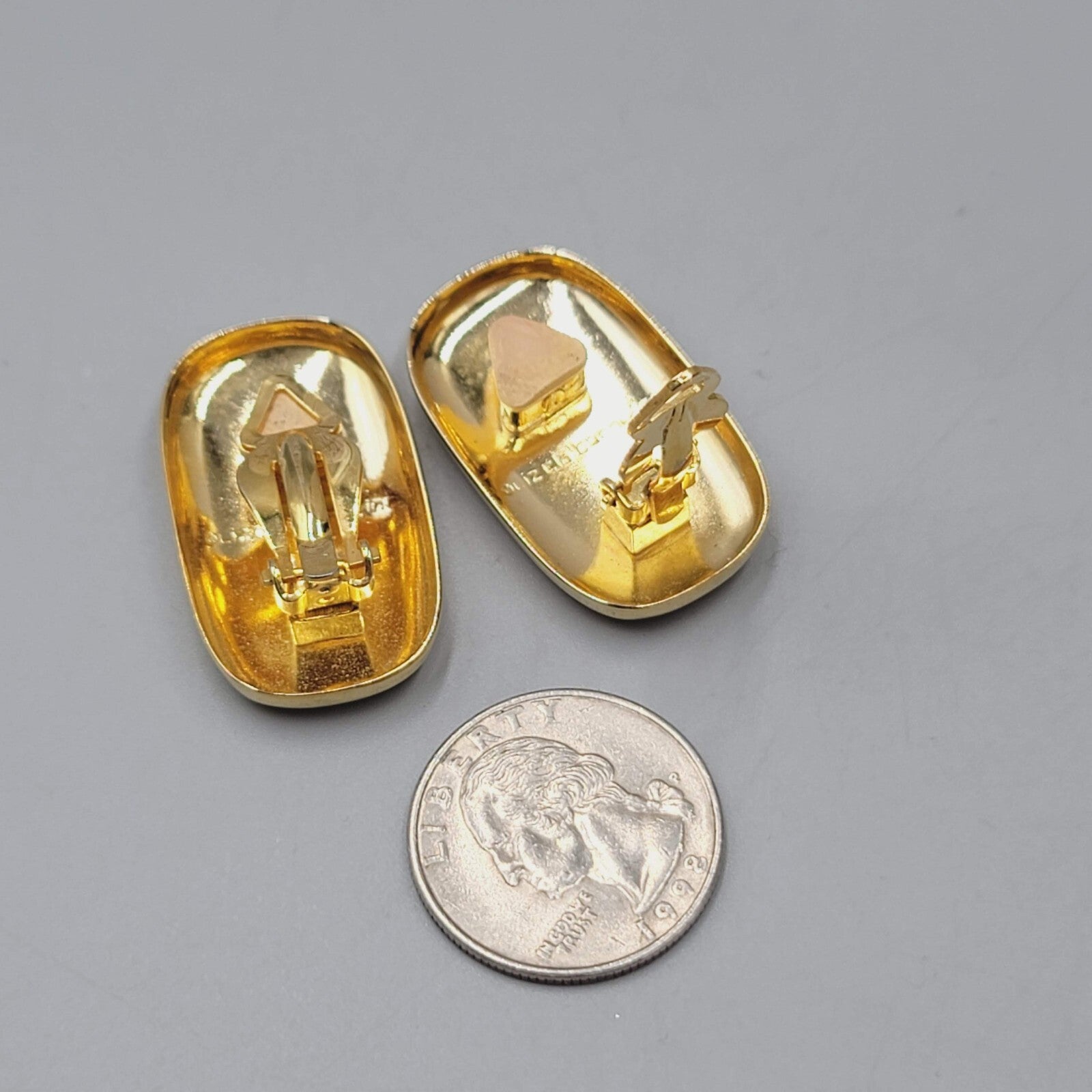 Vintage Liz Claiborne Clip on Earrings Gold Plated Rectangle Drop 1.25"