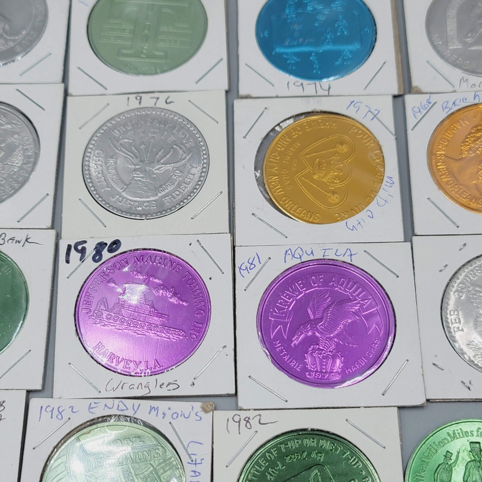 Vintage Mardi Gras Doubloons 39 Pcs token Lot Set PGG Charms 1962-2015